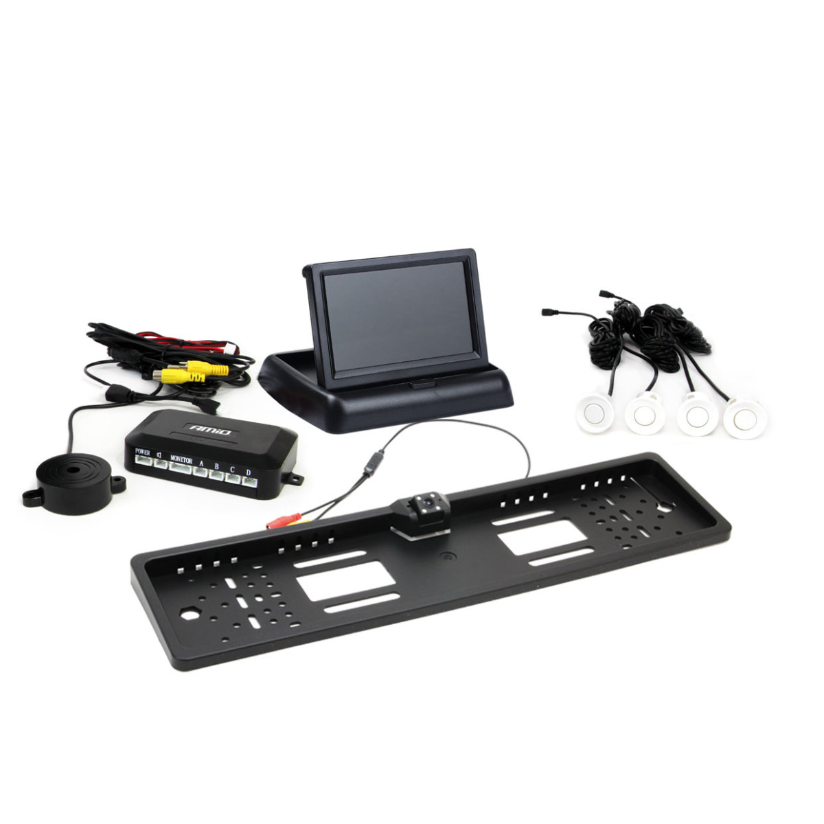 Parkavimo pagalbos sistema TFT02 4,3" su HD-402-LED kamera, 4 balti jutikliai