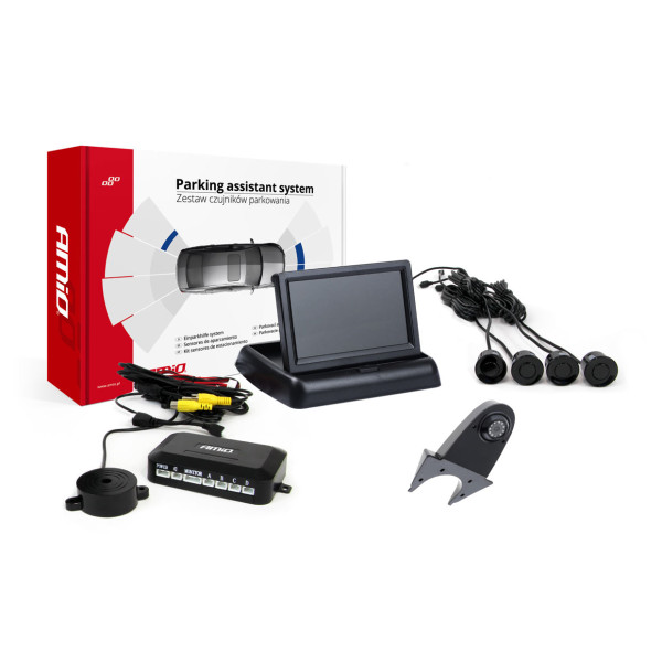 Parkavimo pagalbos sistema TFT02 4,3" su HD-502-IR kamera, 4 juodi sensoriai