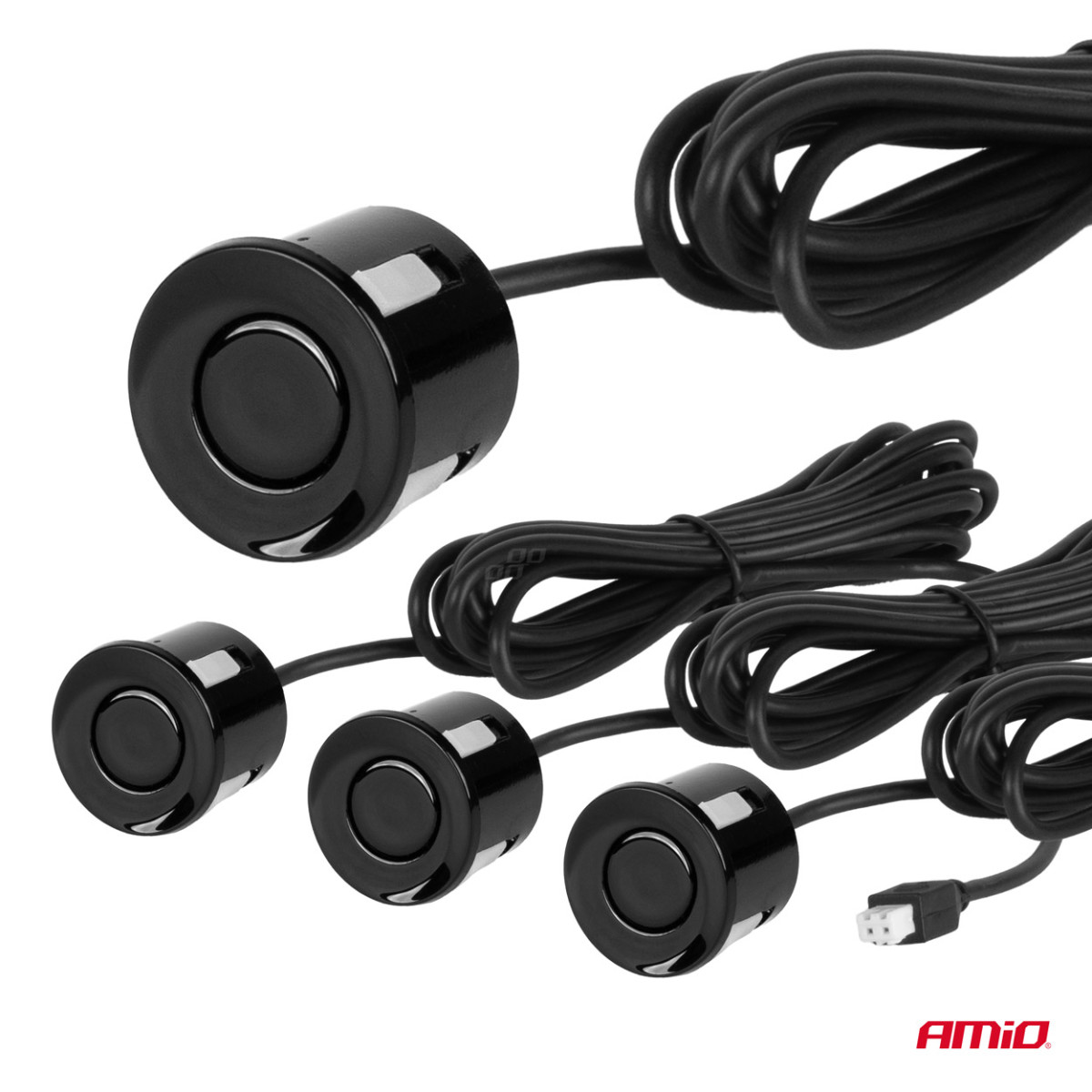Parkavimo pagalbos sistema su garso signalu, 4 juodi jutikliai 22 mm AMIO-01567