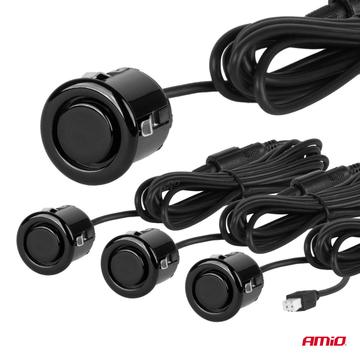 Parkavimo pagalbos sistema su garso signalu, 4 juodi jutikliai GOLD 18 mm AMIO-01576