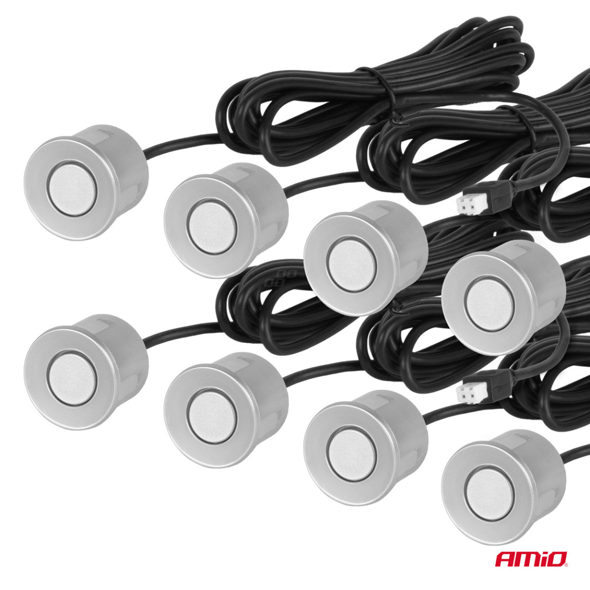 Parkavimo pagalbos sistema LED, 8 sidabro spalvos jutikliai 22 mm AMIO-01598