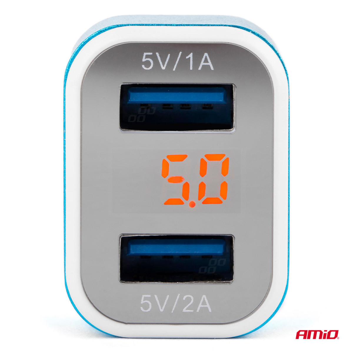 Automobilinis telefono įkroviklis su voltmetru 2xUSB TEST-04