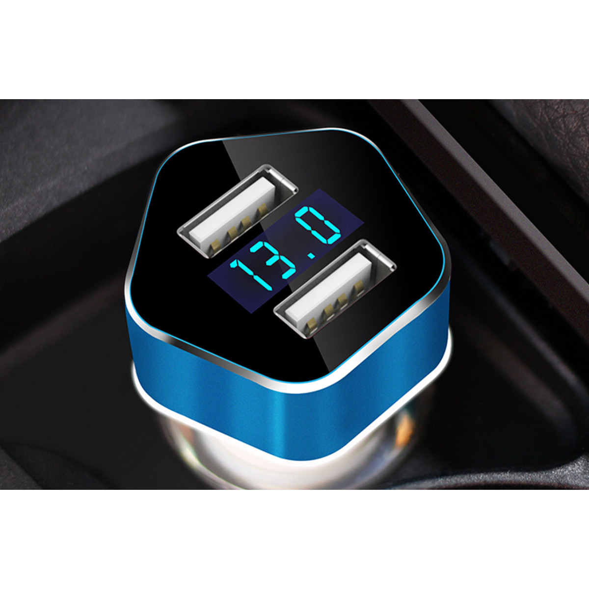Automobilinis USB įkroviklis su voltmetru, 2×USB PCH PRO-05 AMIO-02358