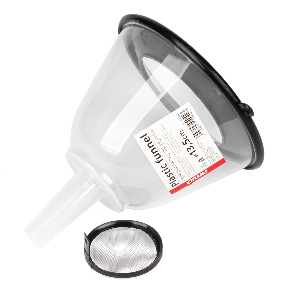 Plastikinis piltuvėlis su dangteliu ir filtru 13,5 cm, AMIO-04042