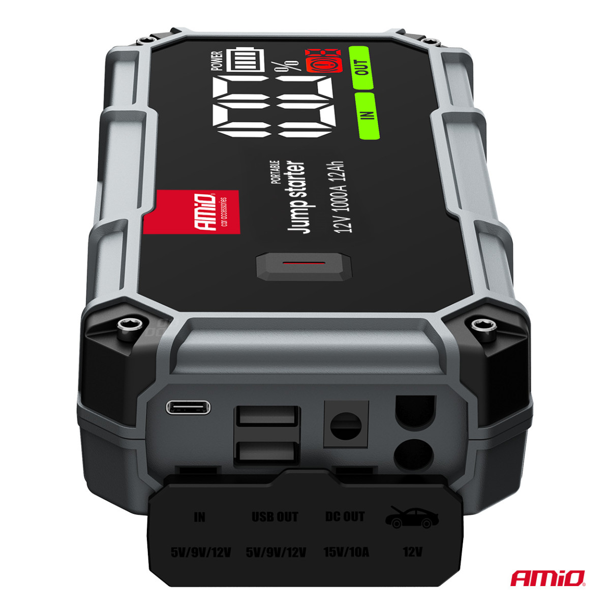 3in1 Automobilinis užvedimo įrenginys/LED/Powerbank 12V 12Ah 1000A PRO AMIO-04676