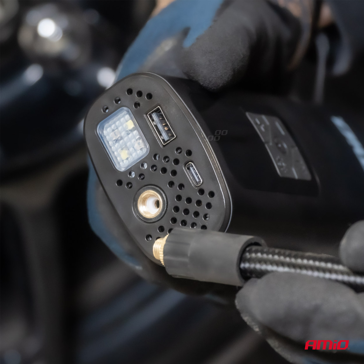 Belaidis automobilinis kompresorius 40 W su LED, powerbank ir USB-C, AMIO-04377