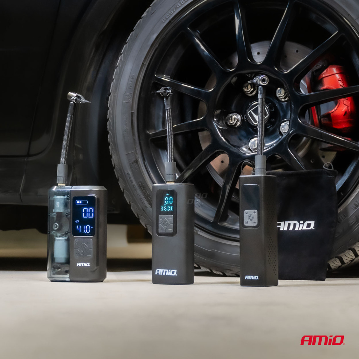 Belaidis automobilinis kompresorius 40 W su LED, powerbank ir USB-C, AMIO-04377