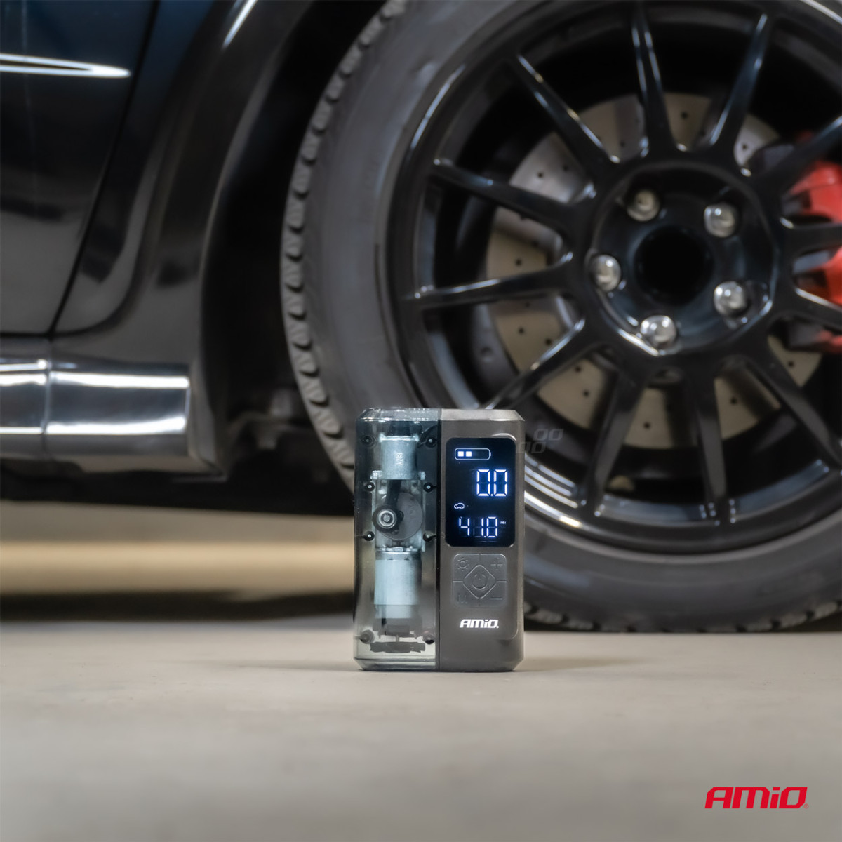 Belaidis automobilinis kompresorius 40 W su LED, powerbank ir USB-C, AMIO-04378