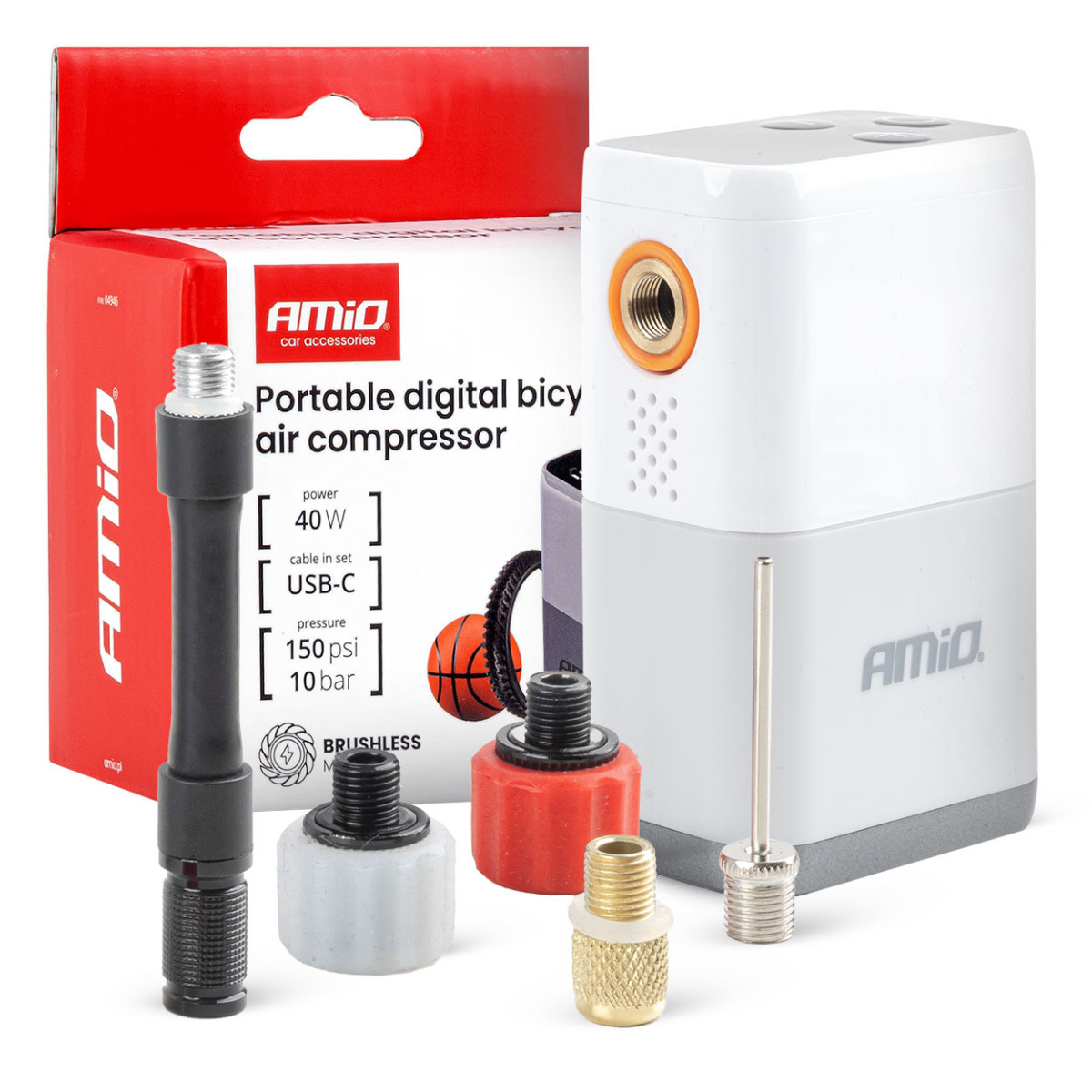 Akumuliatorinis mini oro kompresorius dviračiams, 40 W, USB-C, AMIO-04946