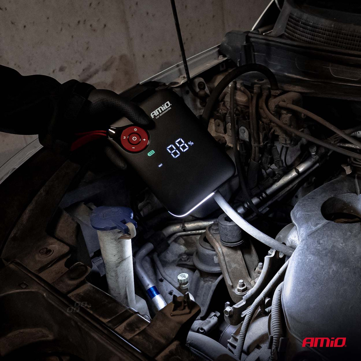 Mini 4in1 Automobilinis užvedimo įrenginys/LED/kompresorius/Powerbank 12V 7,2Ah 600A PRO AMIO-04675