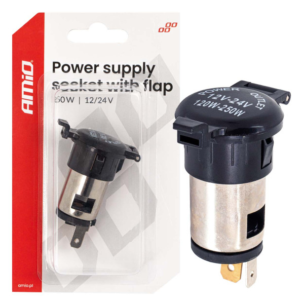 Papildomas maitinimo lizdas su dangteliu 250W 12V/24V, AMIO-04434