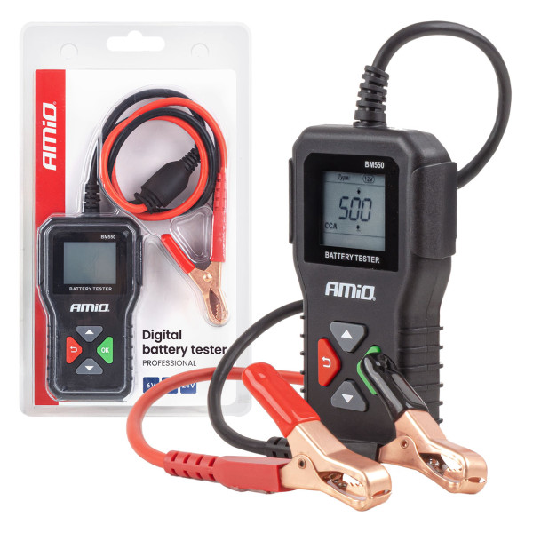 Profesionalus skaitmeninis akumuliatorių testeris, 2–220 Ah, 6 V / 12 V / 24 V, AMIO-04920