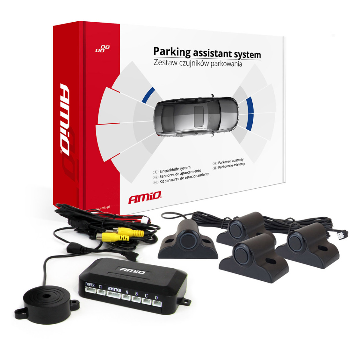 Parkavimo jutiklių rinkinys, skirtas kamerai ir LCD ekranui, sunkvežimiams 19 mm, juodas AMIO-04073