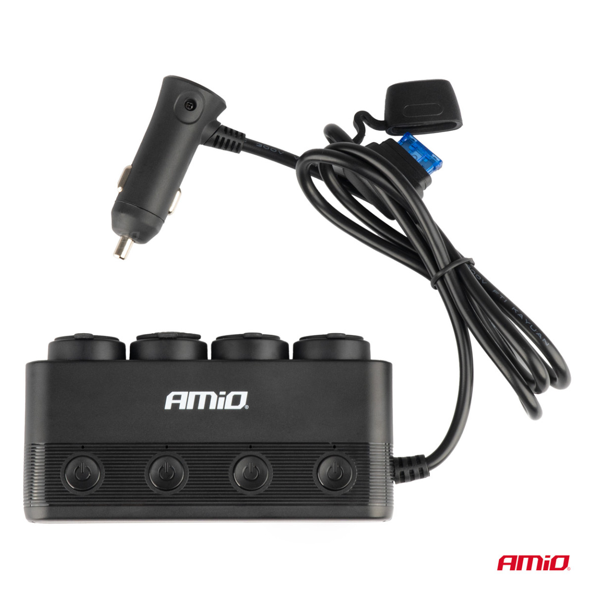 Automobilinis 4 lizdų skirstytuvas su PD 30W ir QC3.0 12/24V, max 216W AMIO-04175