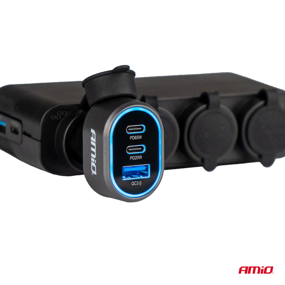 Greitas automobilinis įkroviklis QC 3.0 PD 65W + PD 20W AMIO-04177