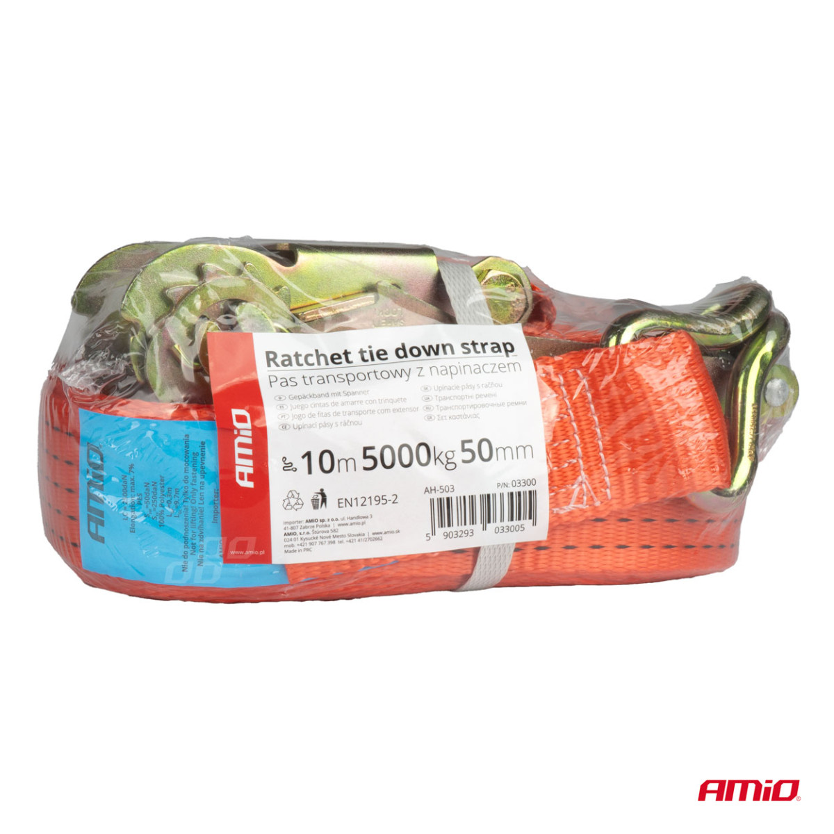 Krovinių tvirtinimo diržas su įtempikliu 5000 kg, 10 m x 50 mm, AMIO-03300