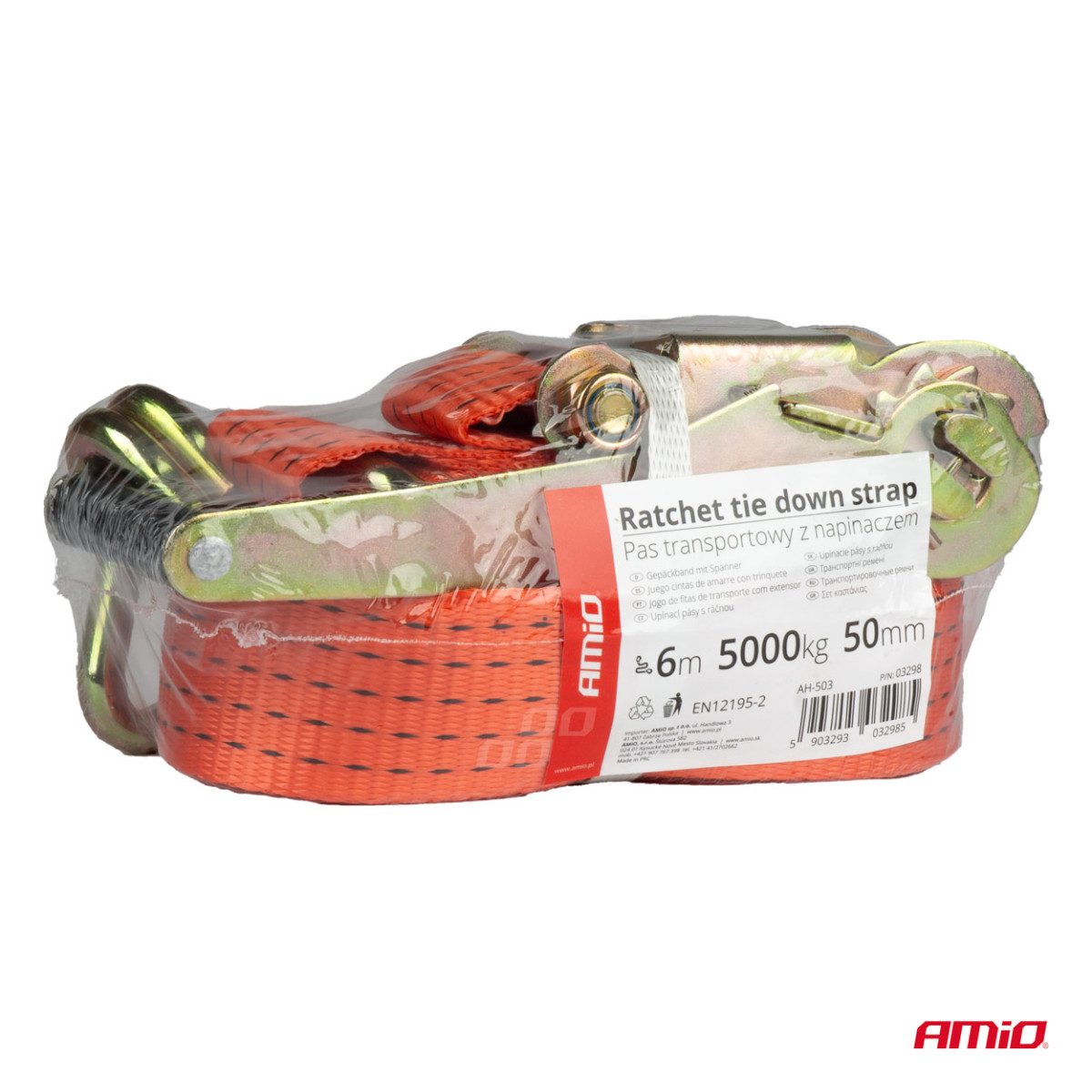 Krovinių tvirtinimo diržas su įtempikliu 5000 kg, 6 m x 50 mm AMIO-03298