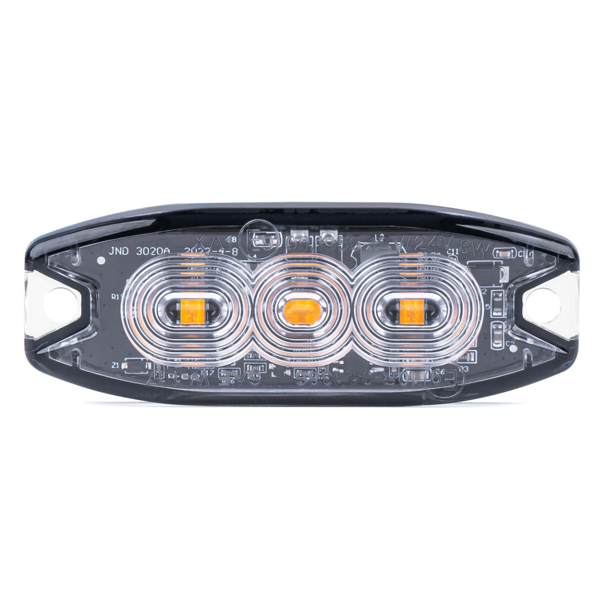 Plokščias LED įspėjamasis žibintas Slim Amber 3x3W LED R65 R10 12/24V IP67 AMIO-02297