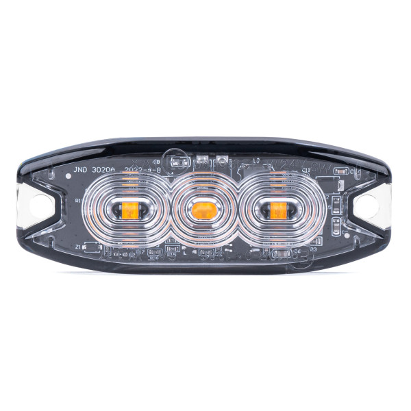 Plokščias LED įspėjamasis žibintas Slim Amber 3x3W LED R65 R10 12/24V IP67 AMIO-02297