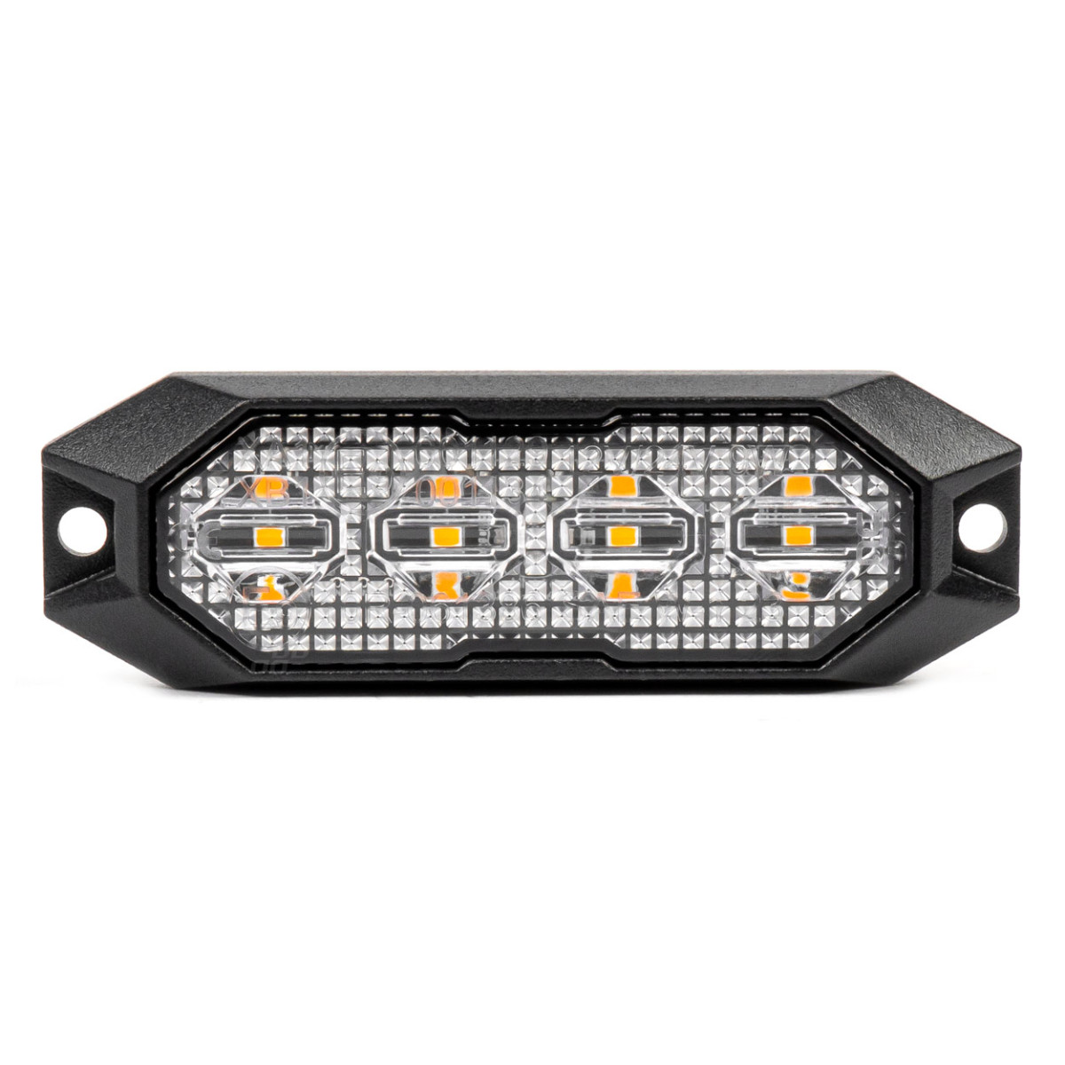Plokščia LED įspėjamoji blykstės lempa, oranžinė, 4x3W, R65 R10, 12V/24V, IP6K9K AMIO-03929