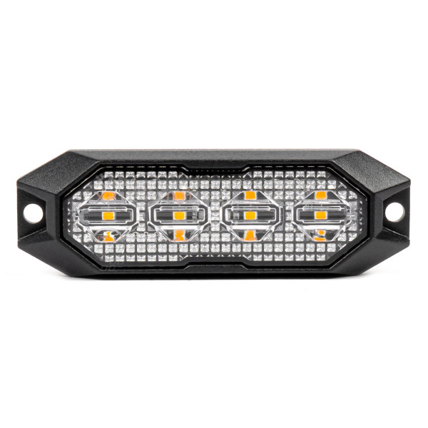 Plokščia LED įspėjamoji blykstės lempa, oranžinė, 4x3W, R65 R10, 12V/24V, IP6K9K AMIO-03929