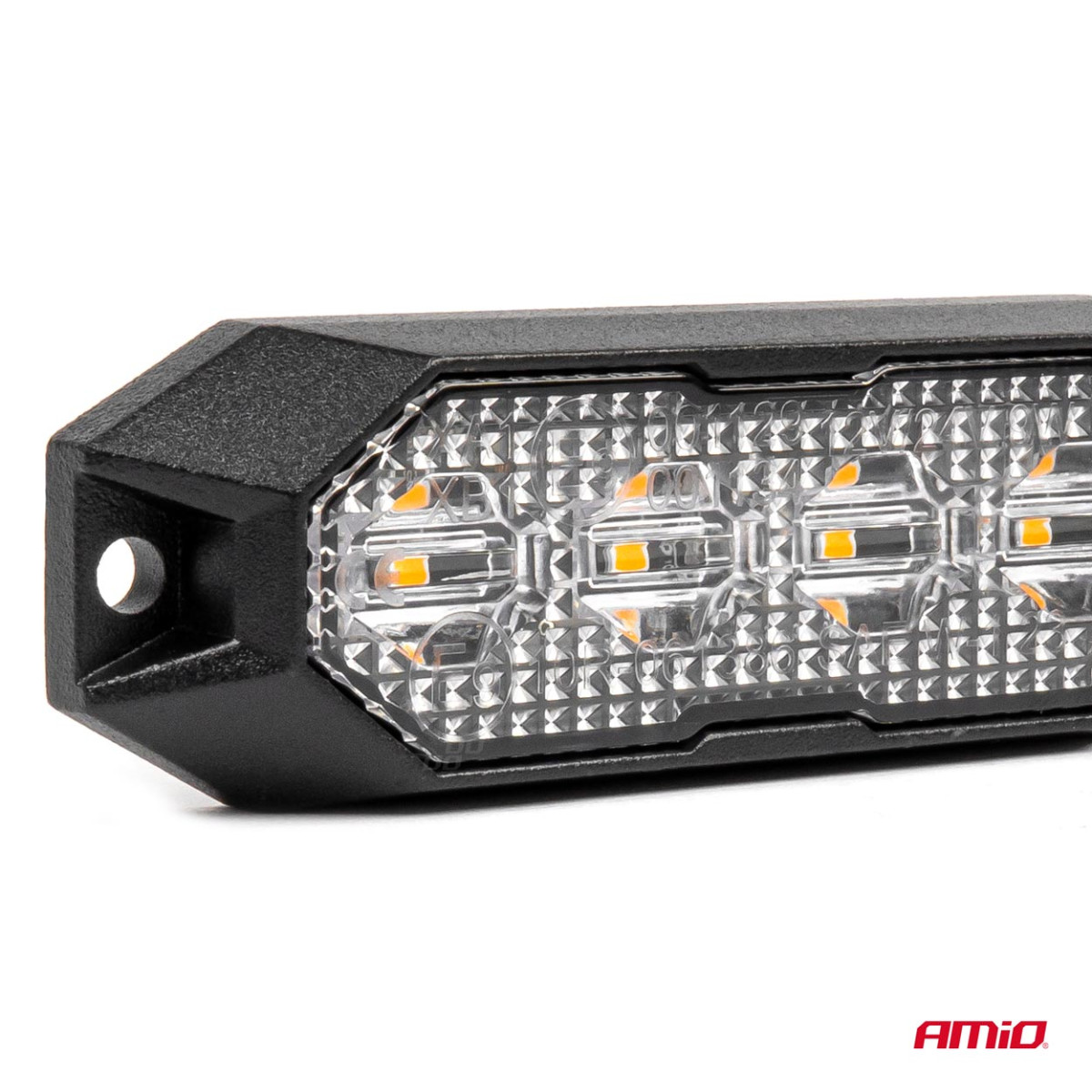 Plokščia LED įspėjamoji blykstės lempa, oranžinė, 4x3W, R65 R10, 12V/24V, IP6K9K AMIO-03929