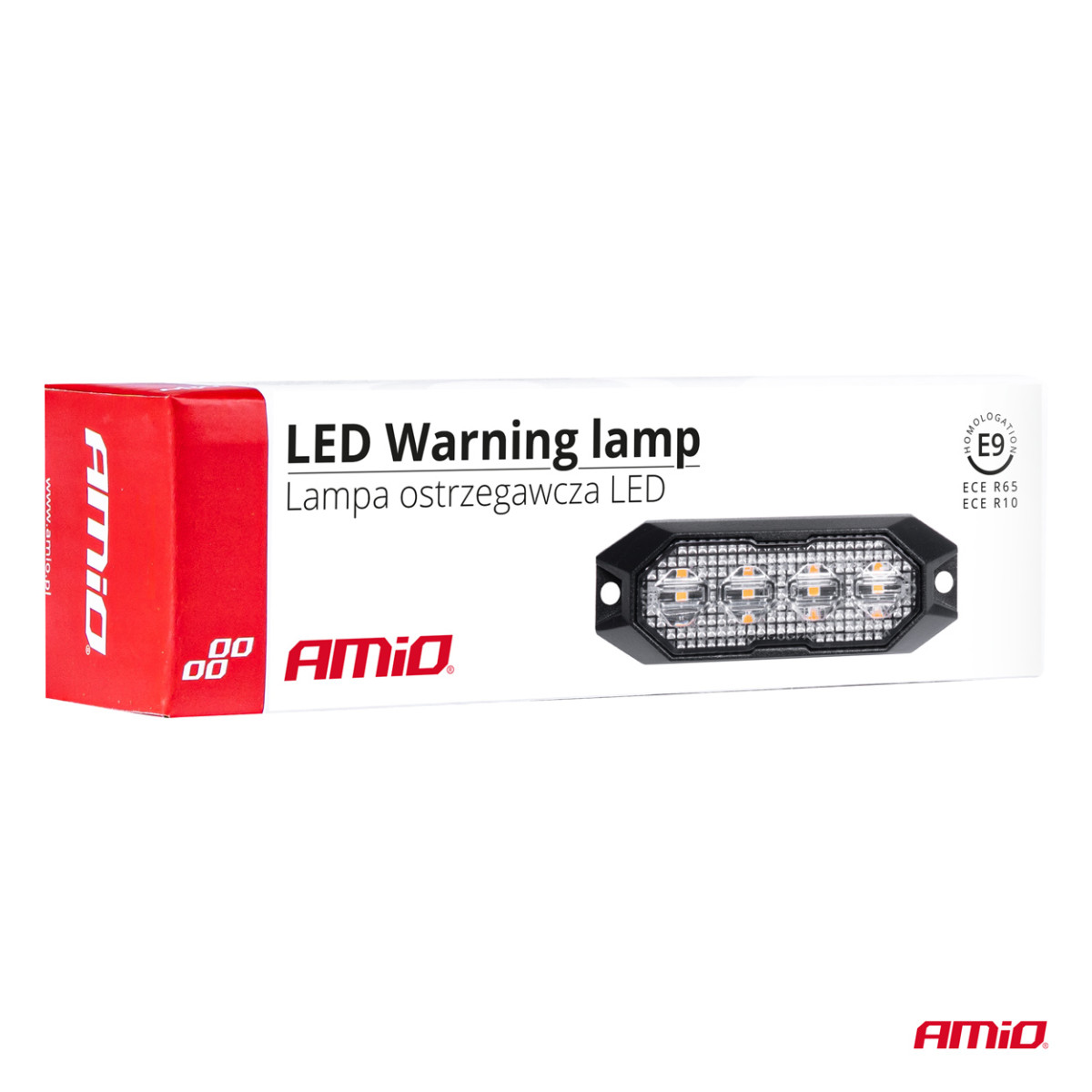 Plokščia LED įspėjamoji blykstės lempa, oranžinė, 4x3W, R65 R10, 12V/24V, IP6K9K AMIO-03929