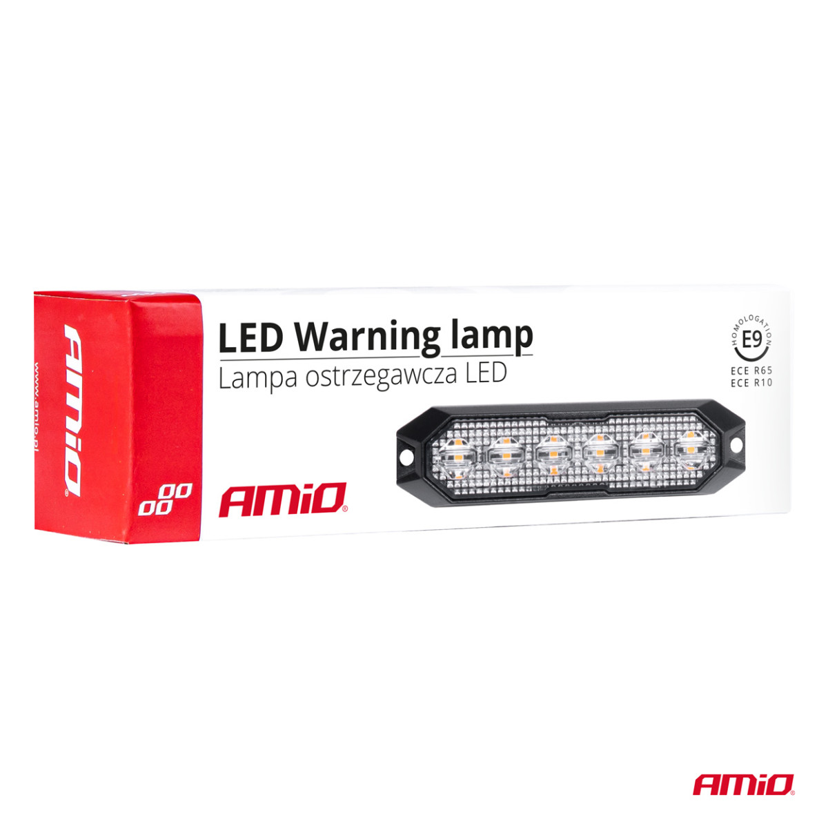 Plokščia LED įspėjamoji lemputė 6x3W 12/24V R65 R10 AMIO-03930