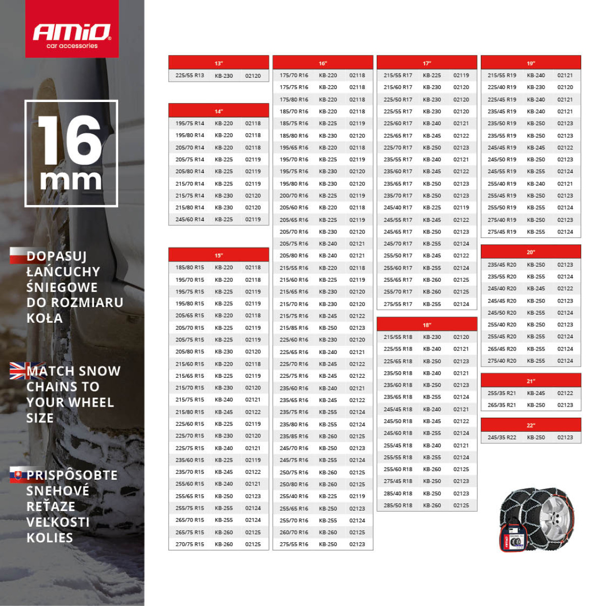 Sniego grandinės 16 mm, 4x4 KB-250