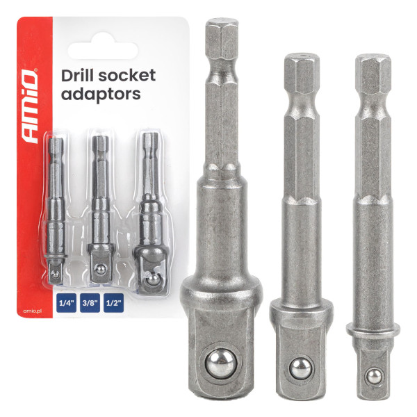 Galvučių adapterių suktuvui rinkinys, 1/4" HEX, 1/4" / 3/8" / 1/2", 3 vnt., AMIO-04933 Galvučių adapterių suktuvui rinkinys, 1/4" HEX, 1/4" / 3/8" / 1/2", 3 vnt., AMIO-04933