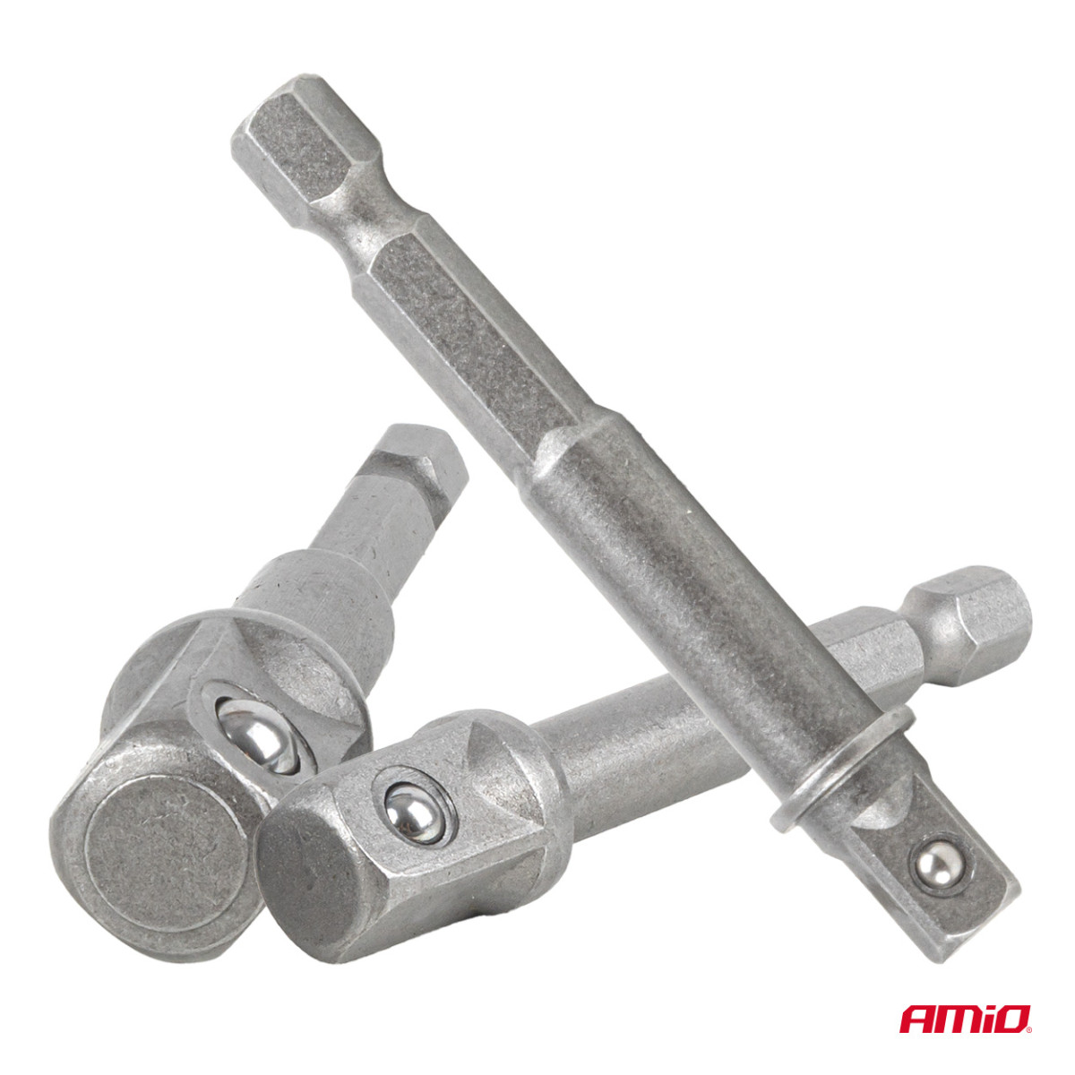 Galvučių adapterių suktuvui rinkinys, 1/4" HEX, 1/4" / 3/8" / 1/2", 3 vnt., AMIO-04933