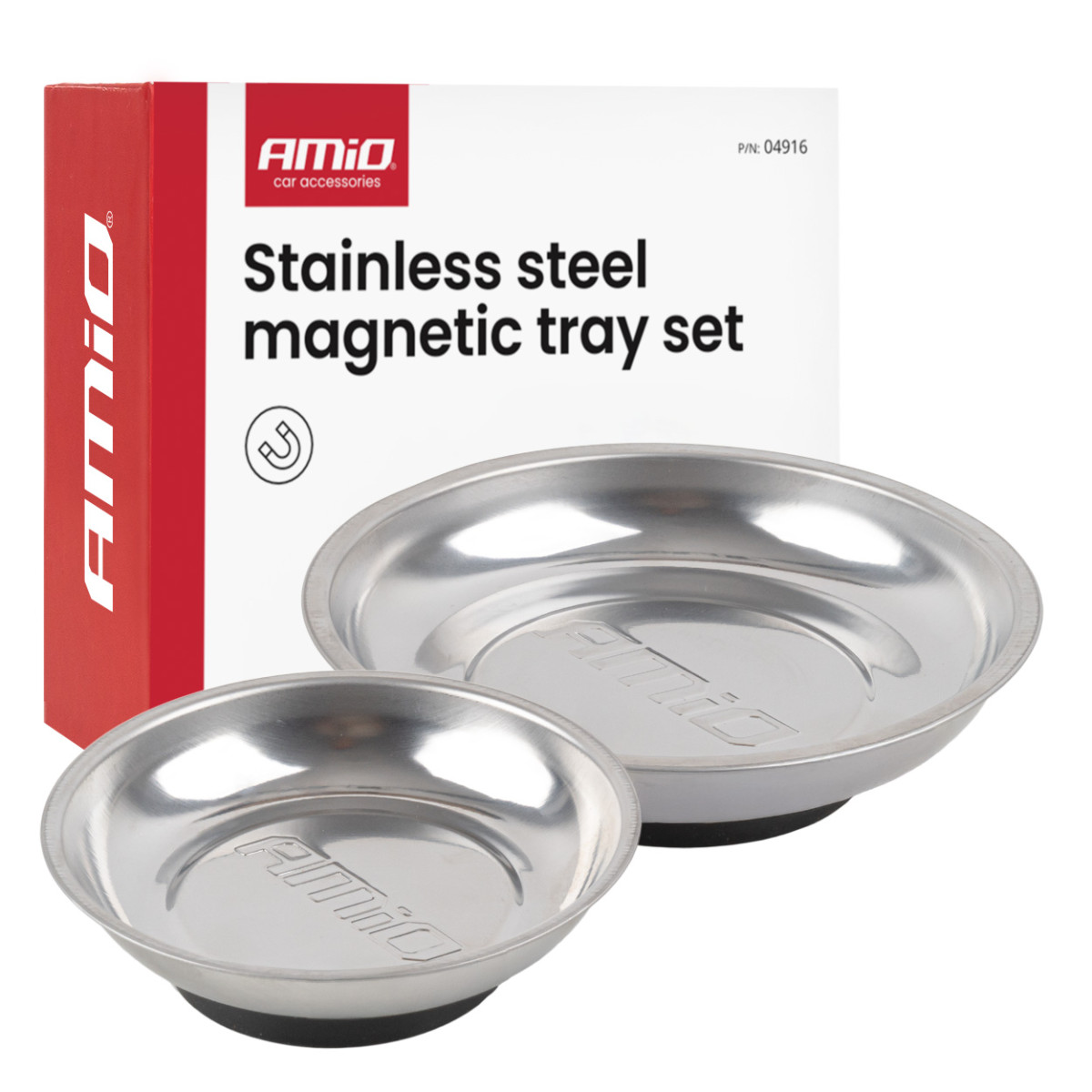 Nerūdijančio plieno magnetinių padėklų rinkinys, 110 ir 150 mm AMIO-04916