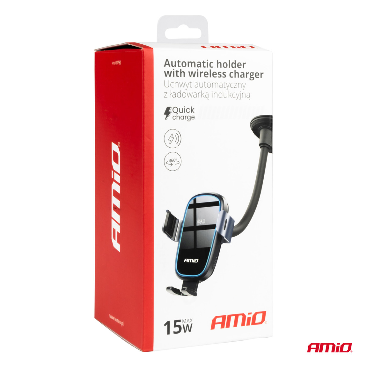 Telefono laikiklis su siurbtuku ir belaidžiu įkrovikliu 15W AMIO-03780