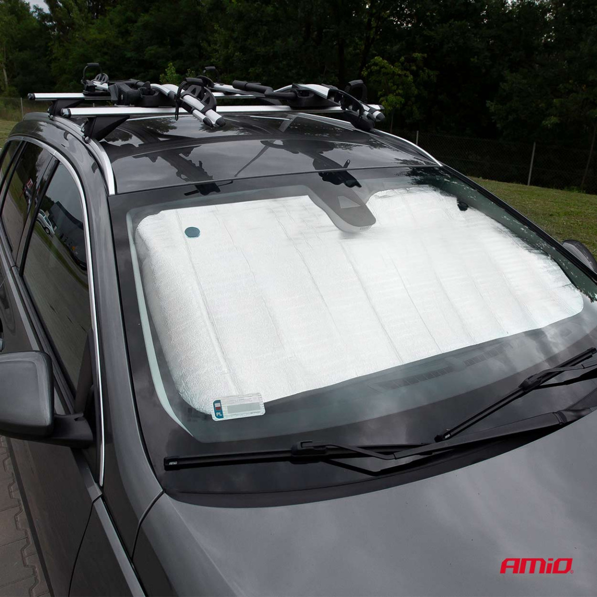 Priekinio stiklo apsauga 145x70 cm, sidabrinė, PE burbulinė AMIO-01532