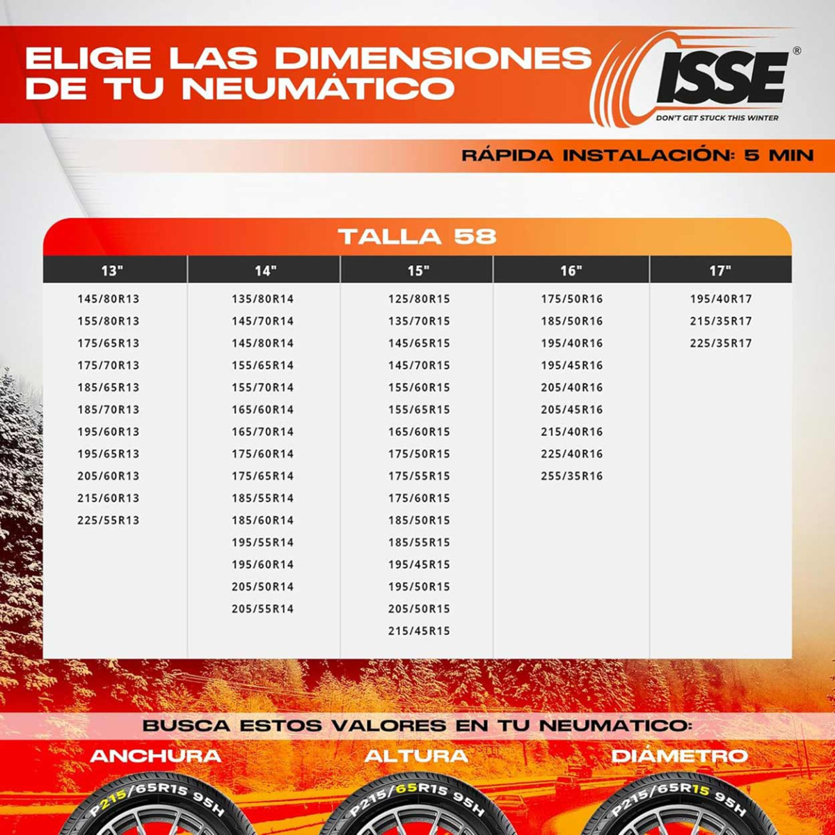 Tekstilinės sniego grandinės Classic 58, 2 vnt.