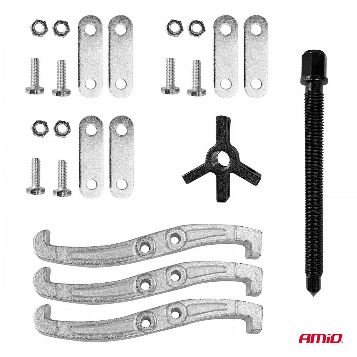 Trijų rankų guolių, skriemulių, smagračių ir dantračių ištraukimo įrankių komplektas AMIO-04755