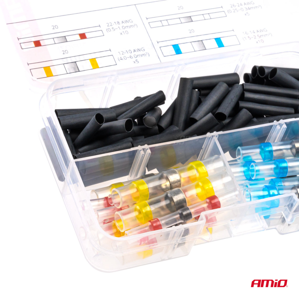 Litavimo jungčių ir termo susitraukiančių vamzdelių komplektas 100 vnt., AMIO-03033