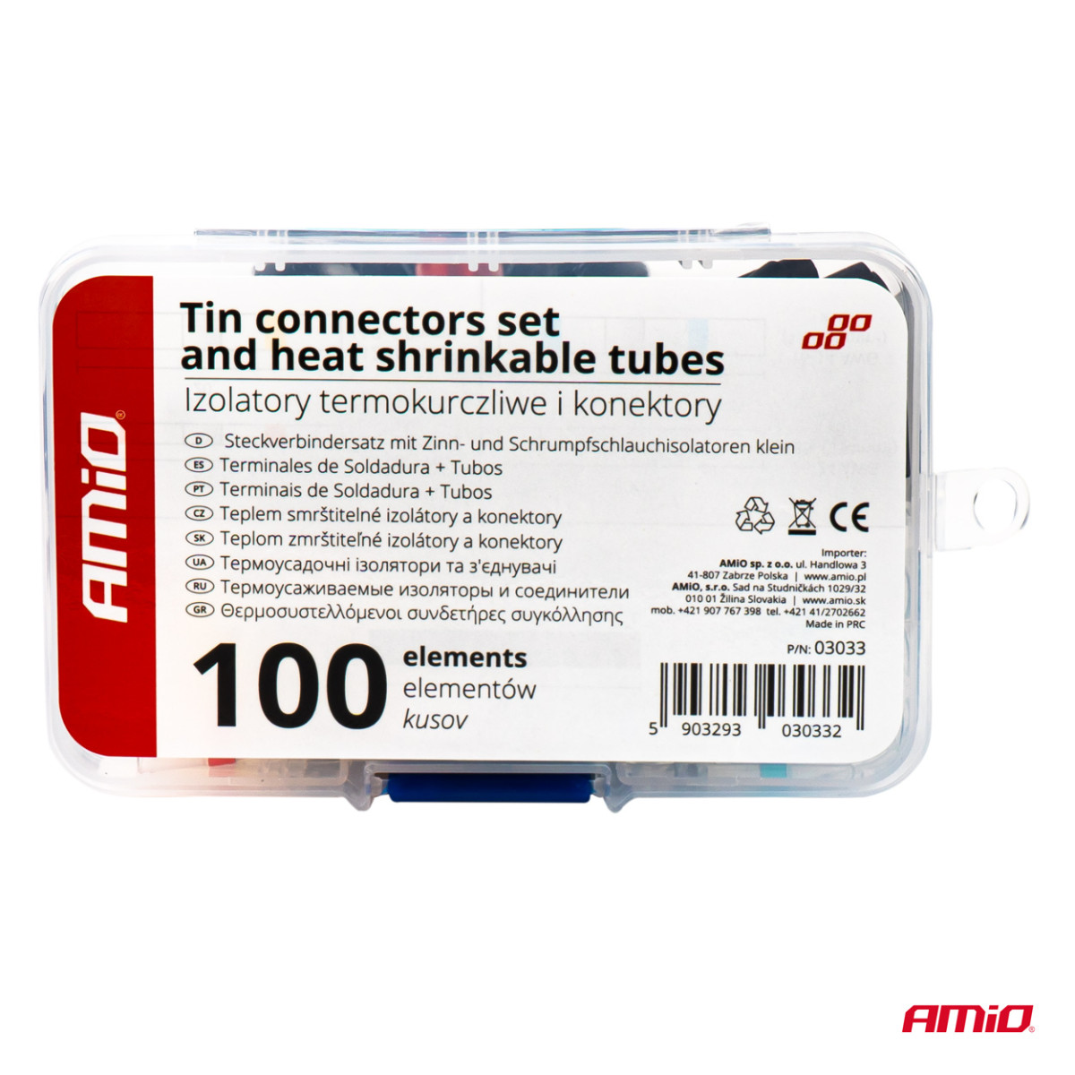 Litavimo jungčių ir termo susitraukiančių vamzdelių komplektas 100 vnt., AMIO-03033