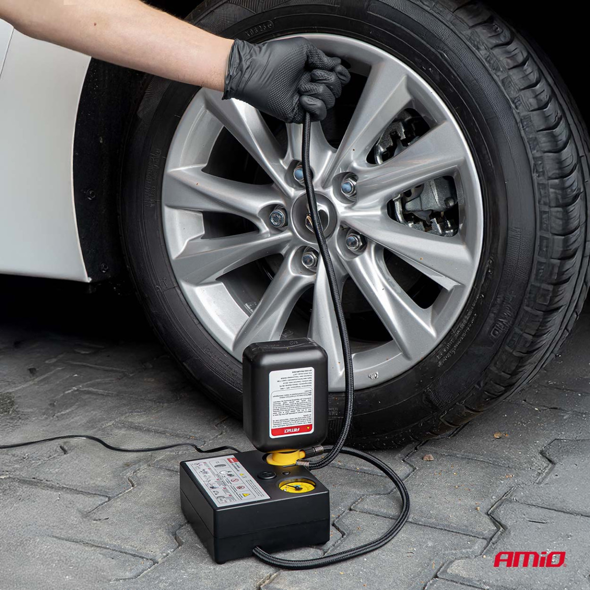 Padangų remonto rinkinys su kompresoriumi, 12 V, 19 mm, AMIO-04929
