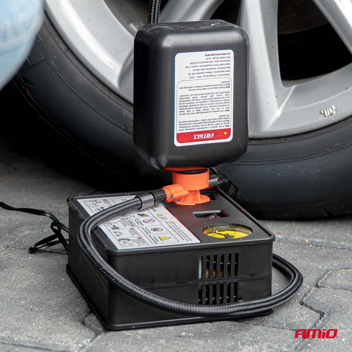 Padangų remonto rinkinys su kompresoriumi, 12 V, 31 mm, AMIO-04930