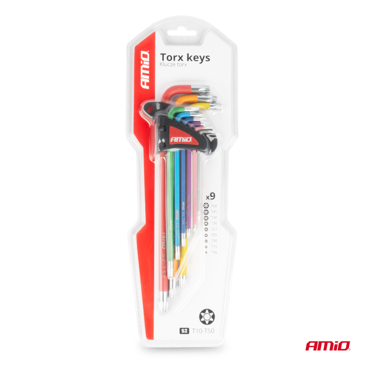 TORX raktai (žvaigždiniai), itin ilgi, 9 vnt., S2 plienas, AMIO-04301