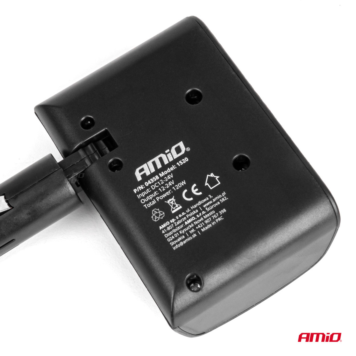 Trijų lizdų cigarečių uždegiklio prailgintojas 12/24V 120W 90° AMIO-04358