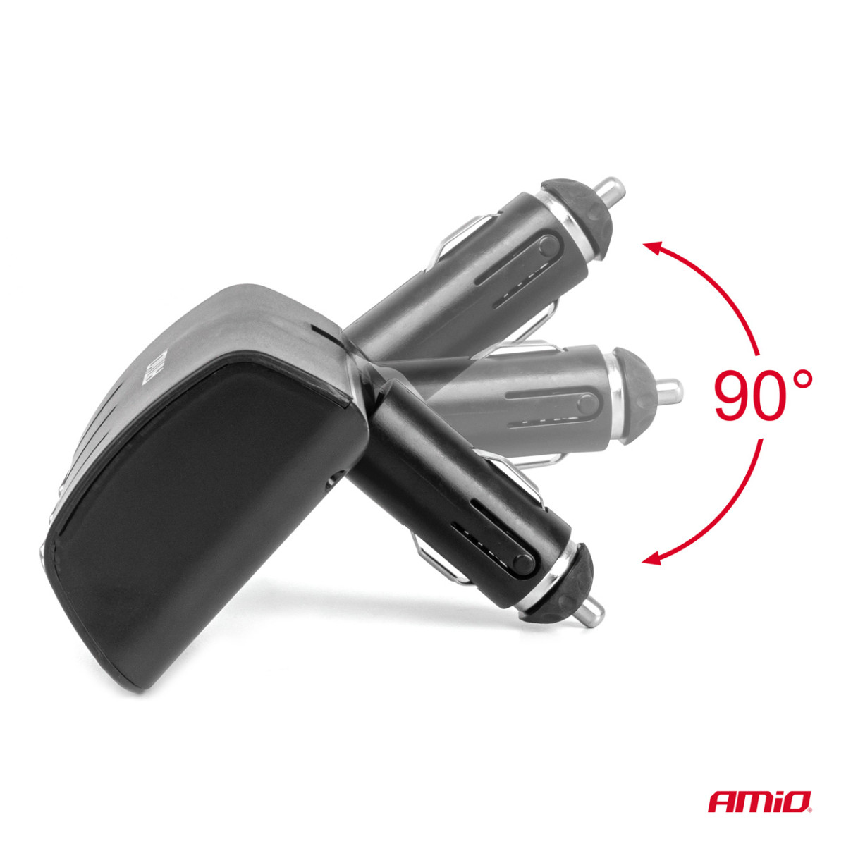 Trijų lizdų cigarečių uždegiklio prailgintojas 12/24V 120W 90° AMIO-04358