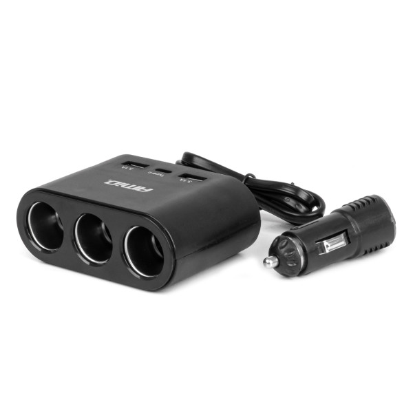 Trijų lizdų prailgintojas su įkrovikliu 2x USB-A + 1x USB-C 12/24V 120W 70 cm AMIO-04361