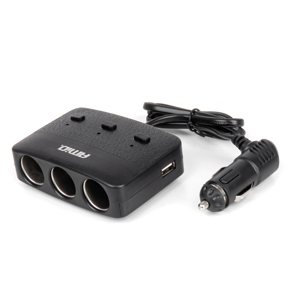 Trijų lizdų prailgintojas su įkrovikliu, ON/OFF mygtuku ir LED indikatoriumi 2x USB-A 12/24V 100W 70 cm AMIO-04363