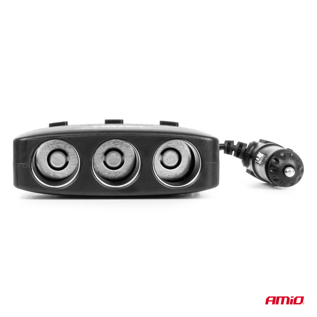 Trijų lizdų prailgintojas su įkrovikliu, ON/OFF mygtuku ir LED indikatoriumi 2x USB-A 12/24V 100W 70 cm AMIO-04363