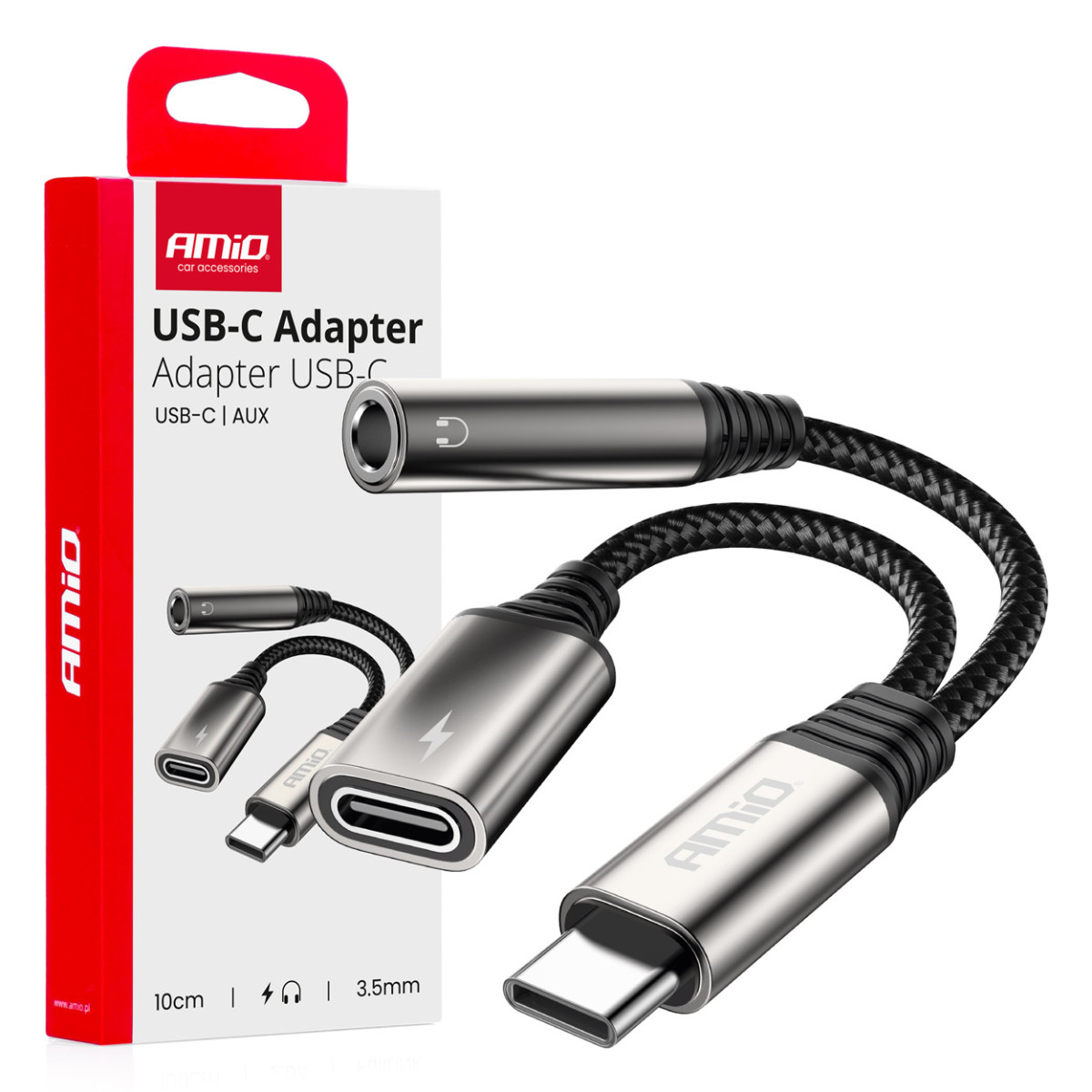 USB-C į USB-C + 3,5 mm Mini Jack (mot.) adapteris 10 cm AMIO-04295