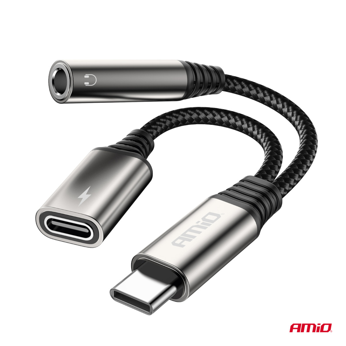 USB-C į USB-C + 3,5 mm Mini Jack (mot.) adapteris 10 cm AMIO-04295