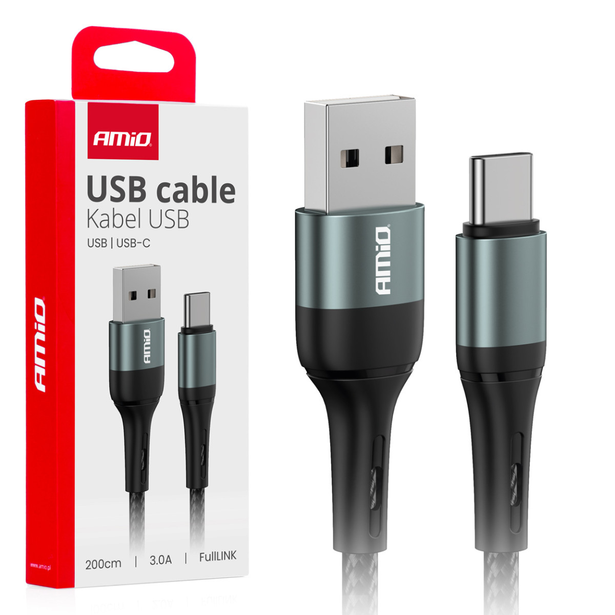 USB-A į USB-C kabelis 3A 200 cm FullLINK AMIO-03912