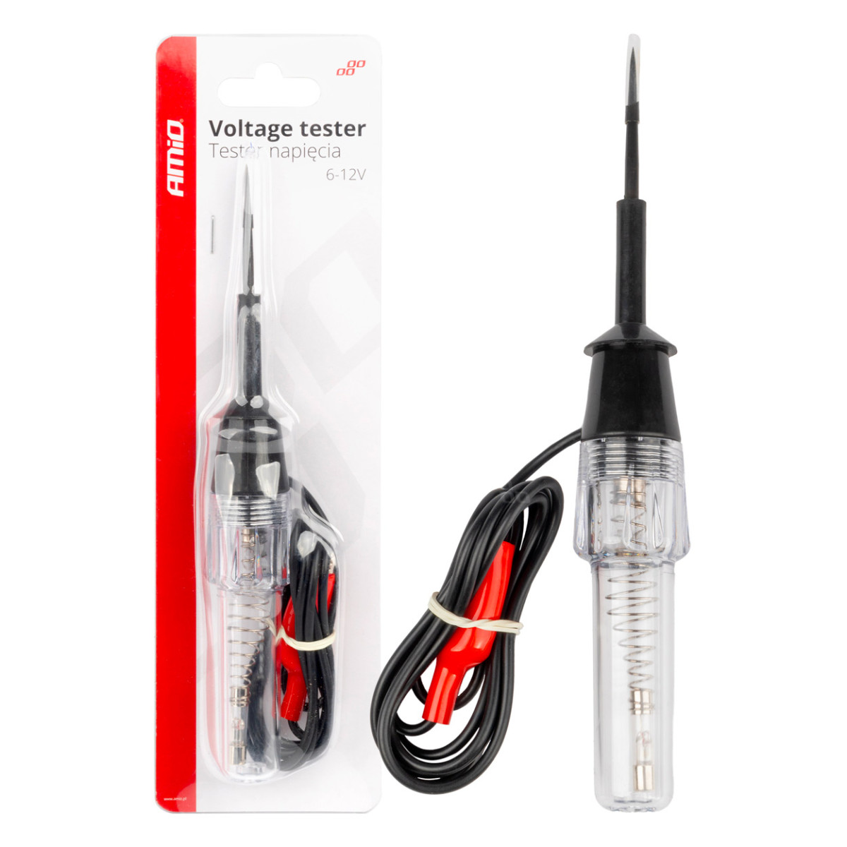 Automobilinis įtampos testeris 6–12V su „krokodilo“ gnybtu, AMIO-04272